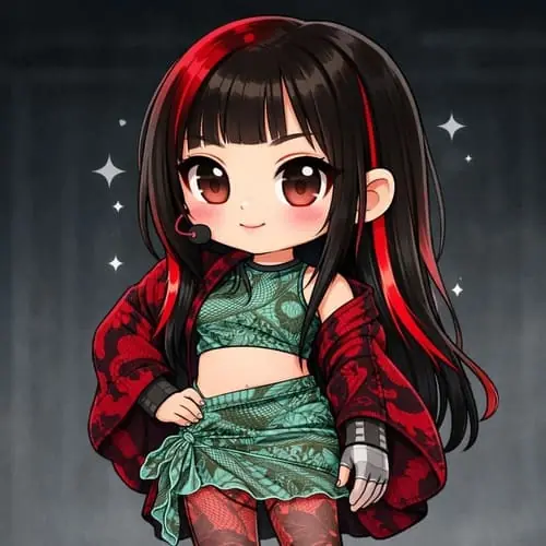 anh-my-my-chibi-1 Ảnh Mỹ Mỹ chibi với outfit sân khấu đỏ xanh, phong cách hoạt hình dễ thương