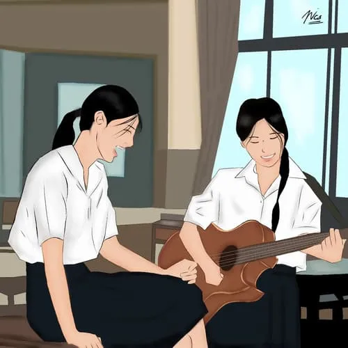 pahnfond-fanart-3 Fanart PahnFond nữ sinh ôm đàn guitar bên cửa sổ