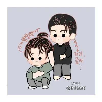 bossnoeul-fanart-5 BossNoeul fanart chibi tạo dáng ngồi xổm cùng chú thích tiếng Hàn