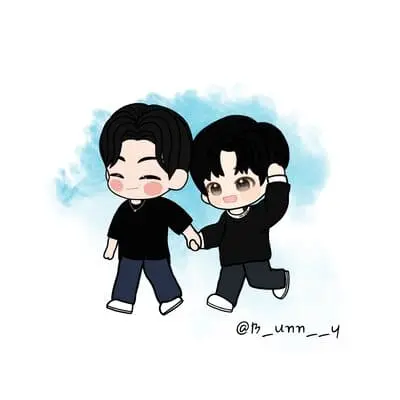 bossnoeul-fanart-7 BossNoeul fanart chibi nắm tay bước đi nền màu nước xanh
