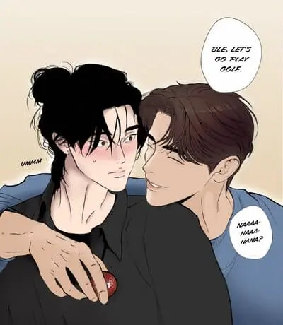 jesbible-fanart-7 Fanart JesBible phong cách webtoon, một người búi tóc rủ đầu vào vai người kia.