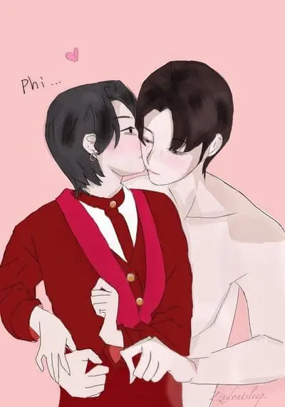 jesbible-fanart-8 Fanart JesBible minh họa cảnh hôn má ngọt ngào, nền hồng pastel lãng mạn.