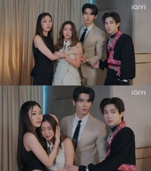 your-dear-daddy-the-series-2026-hinh-anh-9 Your Dear Daddy The Series cảnh bốn nhân vật chính tạo dáng thân mật trong trang phục dạ hội